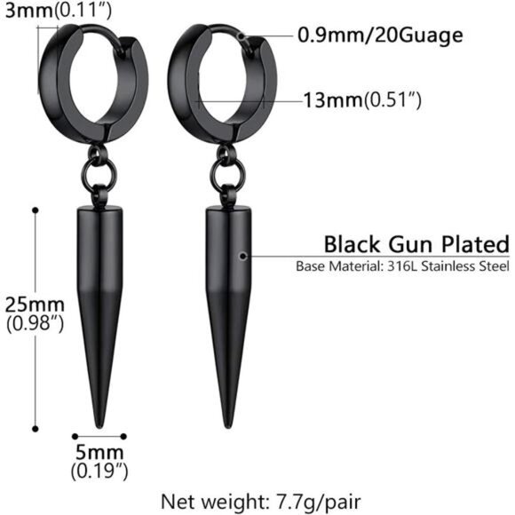 Statement Earrings for Men & Women, Punk Style Black/Gold Stainless Steel Hypoal - Picture 6 of 7